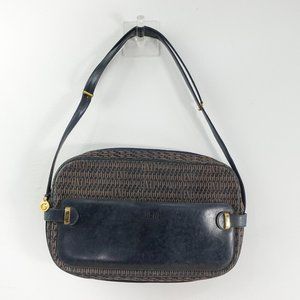 VINTAGE Bag Black Leather Shoulder Brown Handbag RARE‎ Sac PJ GUENE Paris FRANCE